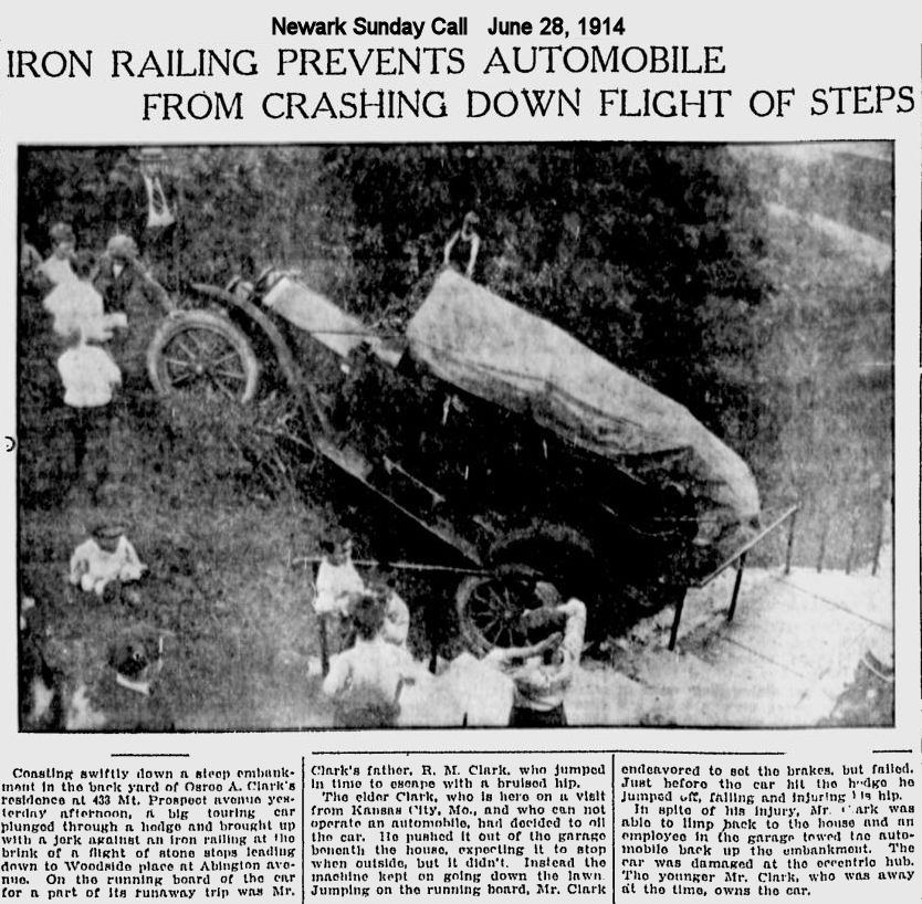 Iron Railing Prevents Automobile from Crashing Down Flight of Steps
1914
