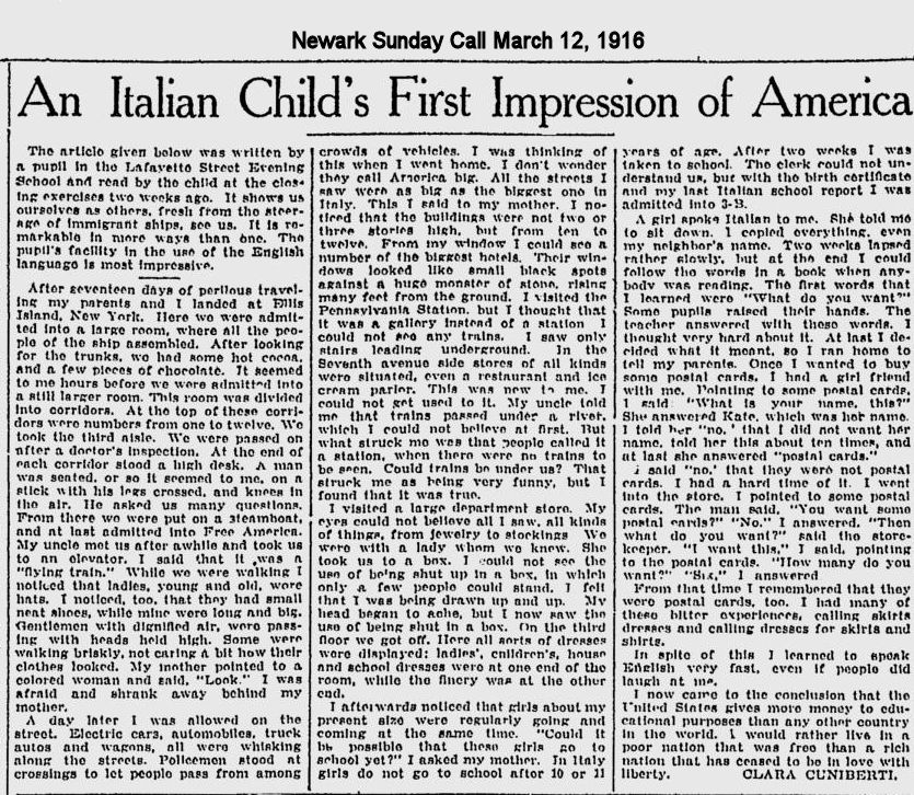 An Italian Child's First Impression of America
