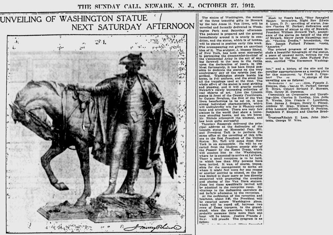 Unveiling of Washington Statue Next Saturday Afternoon
October 27, 1912
