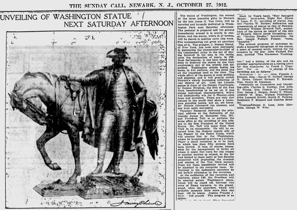 Unveiling of Washington Statue Next Saturday Afternoon
October 27, 1912
