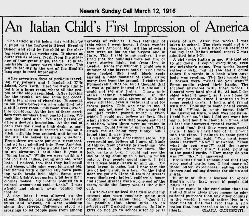 An Italian Child's First Impression of America

