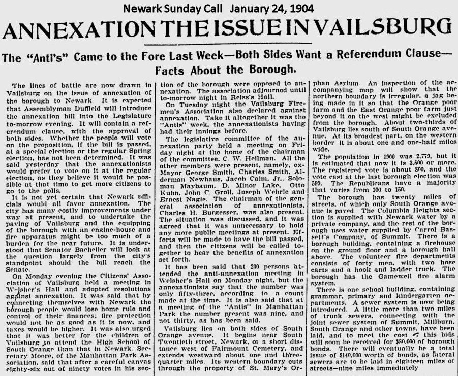 Annexation the Issue in Vailsburg
January 24, 1904
